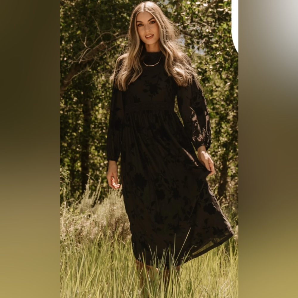 Baltic Born Christine Velvet Embossed Midi Dress | Black Size S NWT